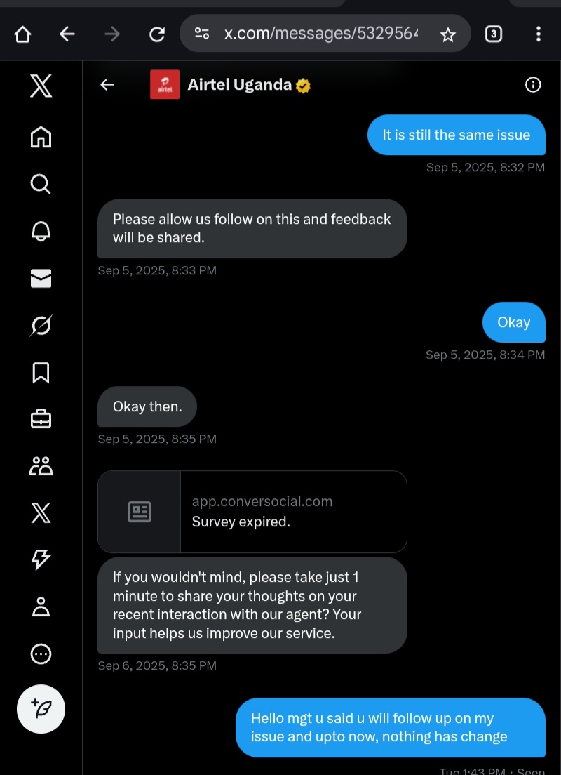 mumdantie's tweet photo. @Airtel_Ug this habit is not good, if the issue is beyond your control just admit, other than keeping me waiting for days https://t.co/cULcs7ZTYL