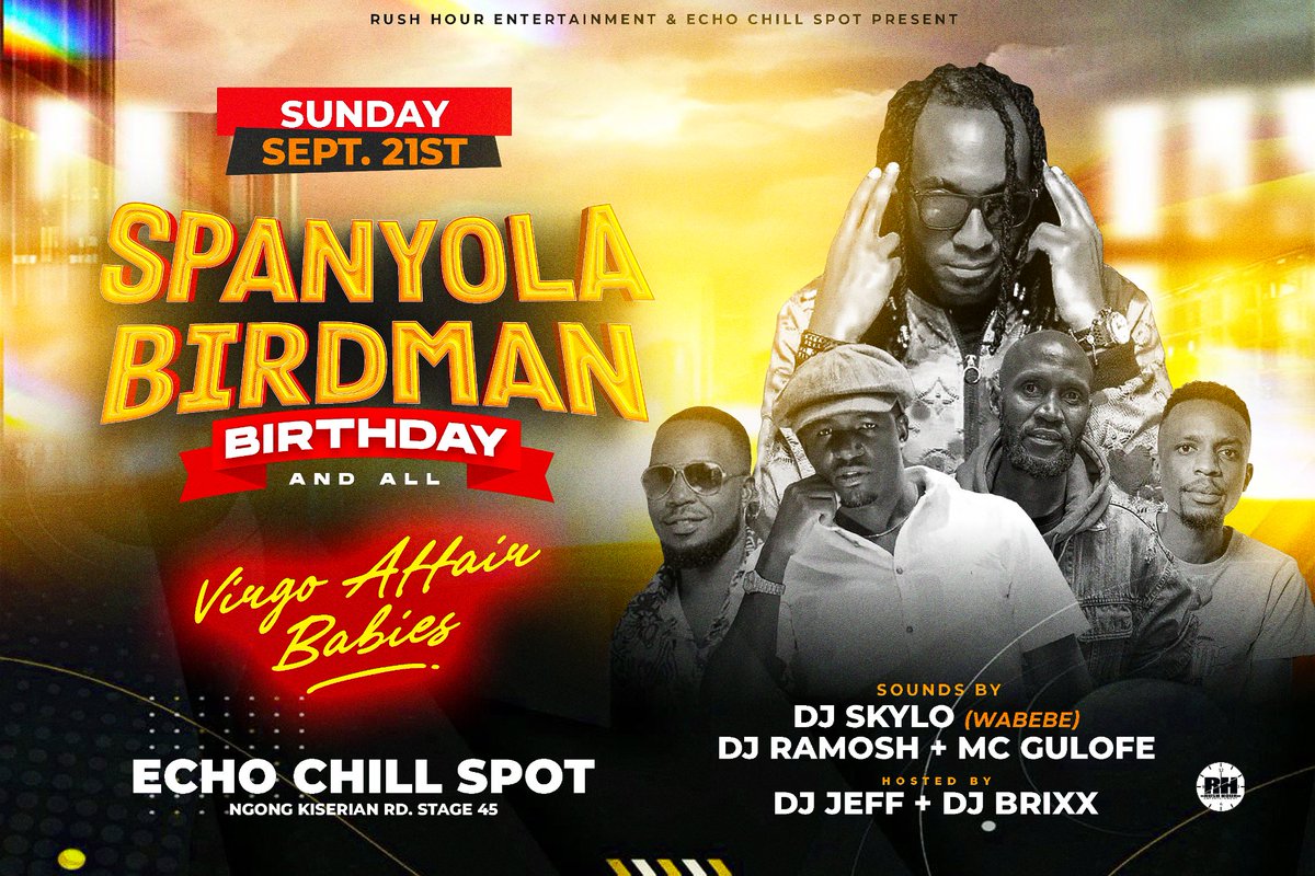 IT'S GOING DOWN  TO NIGHT @echo_chillspot ( KISERIAN) &amp; ALL TO VIRGO BABIES COME WITH FRIENDS &amp; LET'S MAKE HISTORY 🔥 REMEMBER IT'S MY BIRTHDAY 🎂 EXPECT GOOD MUSIC|| MATURE AMBIANCE|| ON THE DECKS @skylokenya 🚦 @djramosh 🚦 mc gulofe 🚦DJ jeff🚦DJ brixx | KARIBUNI, YA LEO KALI