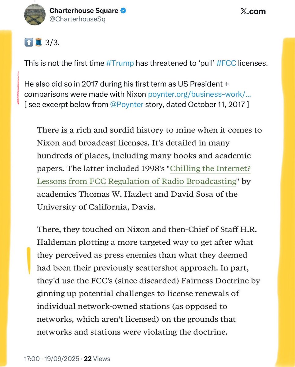 CharterhouseSq's tweet image. In fact ~ threatening 📺 broadcast licenses as early as 2017 (in year of 1st 👑 presidency) poynter.org/business-work/… / see screenshot below

btw, good to see #Nexstar / #Tegna ‘merger’ flagged in Freddie Attenborough’s piece. It’s all about timing. 

x.com/charterhousesq…