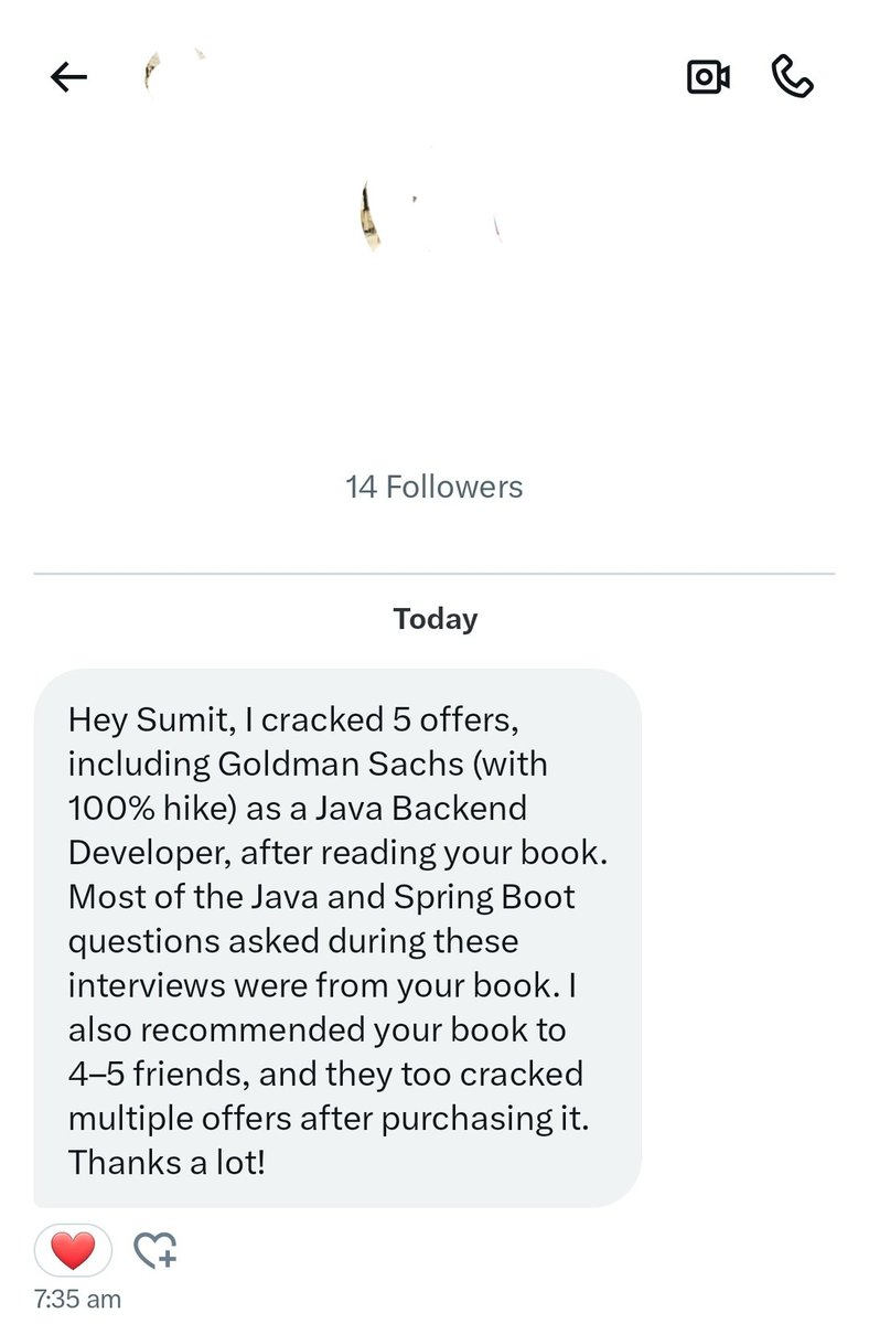 Got this message today and it truly made my day.

Cracking 5 offers including Goldman Sachs with a 100% hike is no small feat.

This is exactly why I started writing: to simplify tough concepts and give devs the confidence to walk into interviews prepared.
Thank you 🙏 and