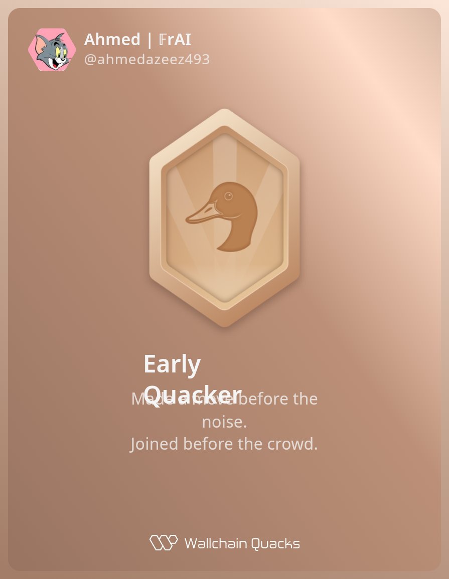 Ahmed | 𝔽rAI (@ahmedazeez493) on Twitter photo Just unlocked the Early Quacker on <a href="/wallchain_xyz/">Wallchain Quacks</a> 🏆
How cool is that?
Feels great to have my contributions recognized.
How’s Wallchain Quacks been treating you so far?
Not on board yet? Drop a comment for an invite 👇🦆
quacks.app/?ref=ahmedazee… Just unlocked the Early Quacker on <a href="/wallchain_xyz/">Wallchain Quacks</a> 🏆
How cool is that?
Feels great to have my contributions recognized.
How’s Wallchain Quacks been treating you so far?
Not on board yet? Drop a comment for an invite 👇🦆
quacks.app/?ref=ahmedazee…