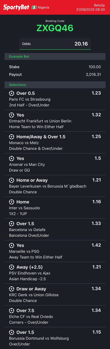 bruce_tips's tweet image. ME5MNG  500 odds 
ZZB4AE  93 odds 
W66UJX  120 odds
ZXGQ46  20 odds 
T7UDXD  15 odds
Chose your poison and stake responsibly
We pray for the boom 💥