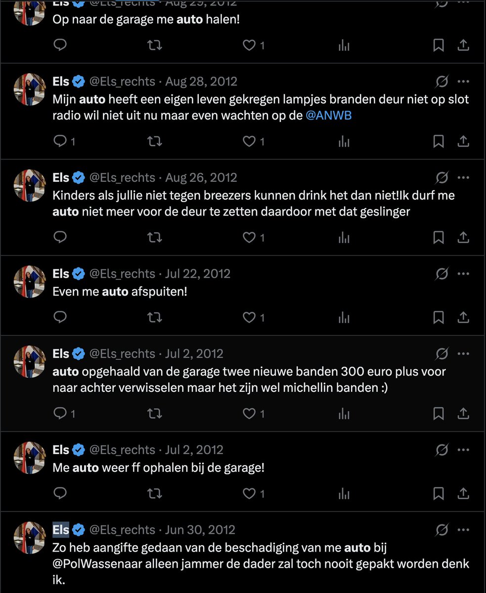 BobHGL's tweet image. Elsje had een auto. Volgens haar profiel is Els van #Elsfest 26 jaar. Ruim 13 jaar geleden tweette ze al over haar auto. 🧐🤔