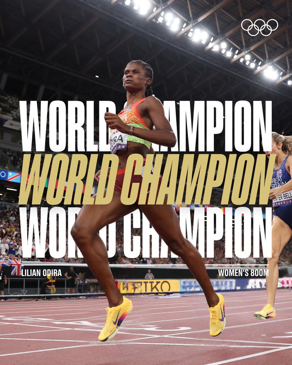 Olympics's tweet image. WHAT A FINAL SPRINT! 💨 

Lilian Odira storms home to take the women’s 800m world title! 🥇

#WorldAthleticsChamps | #RoadToLA28