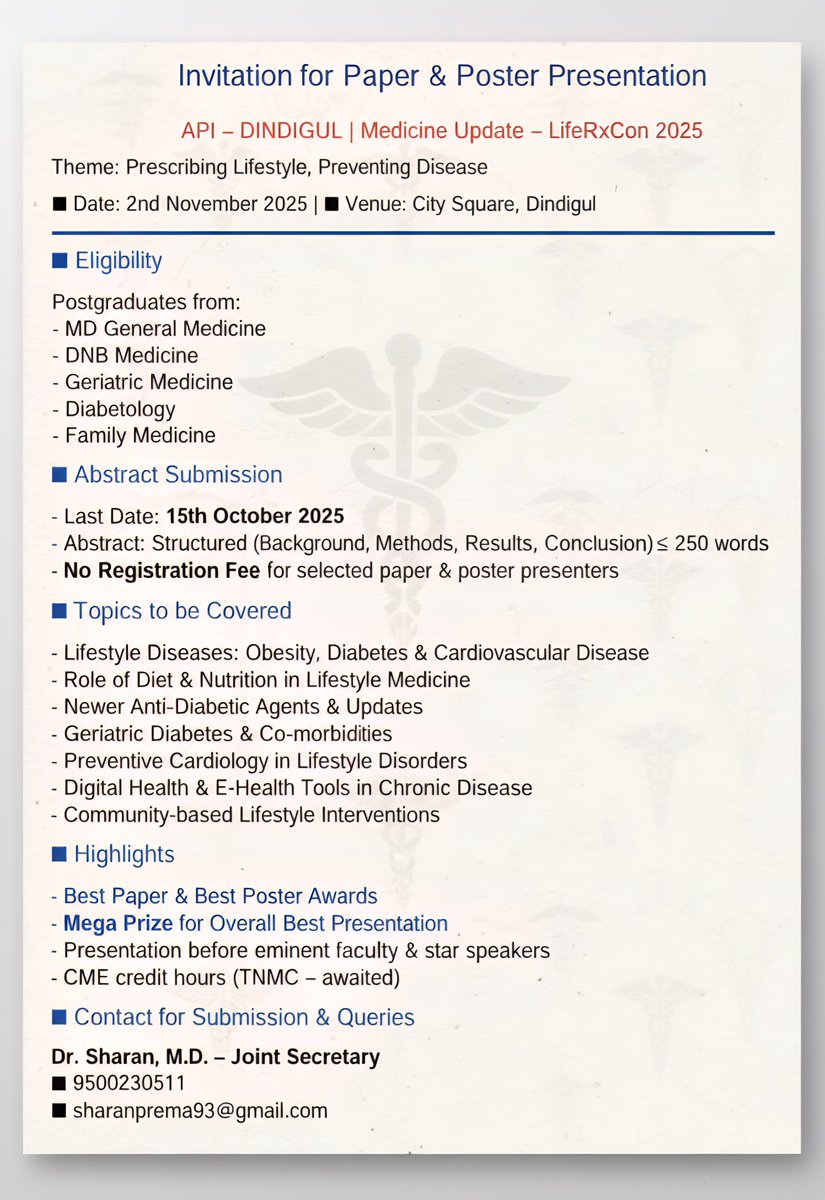 MuffinWayne93's tweet photo. ๐จ Save the Date! ๐จ
โจ LifeRxCon 2025 โ The Diabetic Conference โจ
๐
Nov 2, 2025 | Dindigul
๐ Posters | Papers | Talks
๐ Submit by Oct 15
โ
Register now & advance diabetes care!
#LifeRxCon2025 #DiabetesCare #MedCon https://t.co/s5wceBOu3t