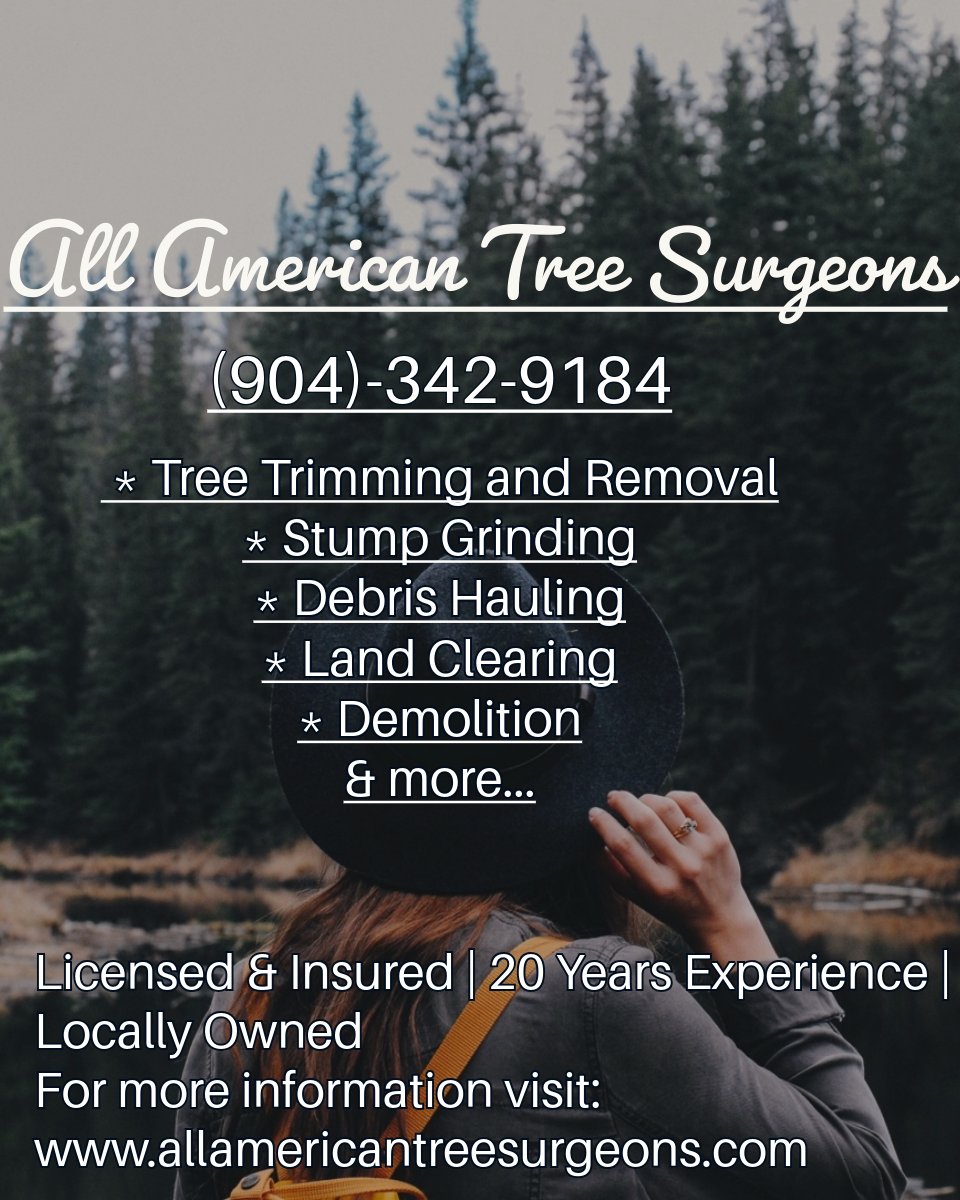 TreeShane's tweet image. All American Tree Surgeons
Contact us today! Call 904-342-9184 or visit allamericantreesurgeons.com.
Expert Tree Care. Rooted in Experience.