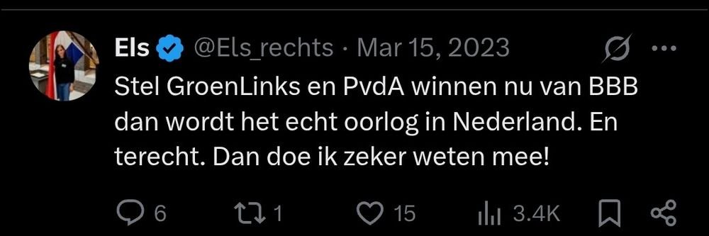XRXR04's tweet image. Els houd niet van geweld, en is een echte goudeerlijke #extreemrechtse &quot;democraat&quot;
#FckVVD #FckPVV #FckBBB #FckFvD #FckChristofascisme