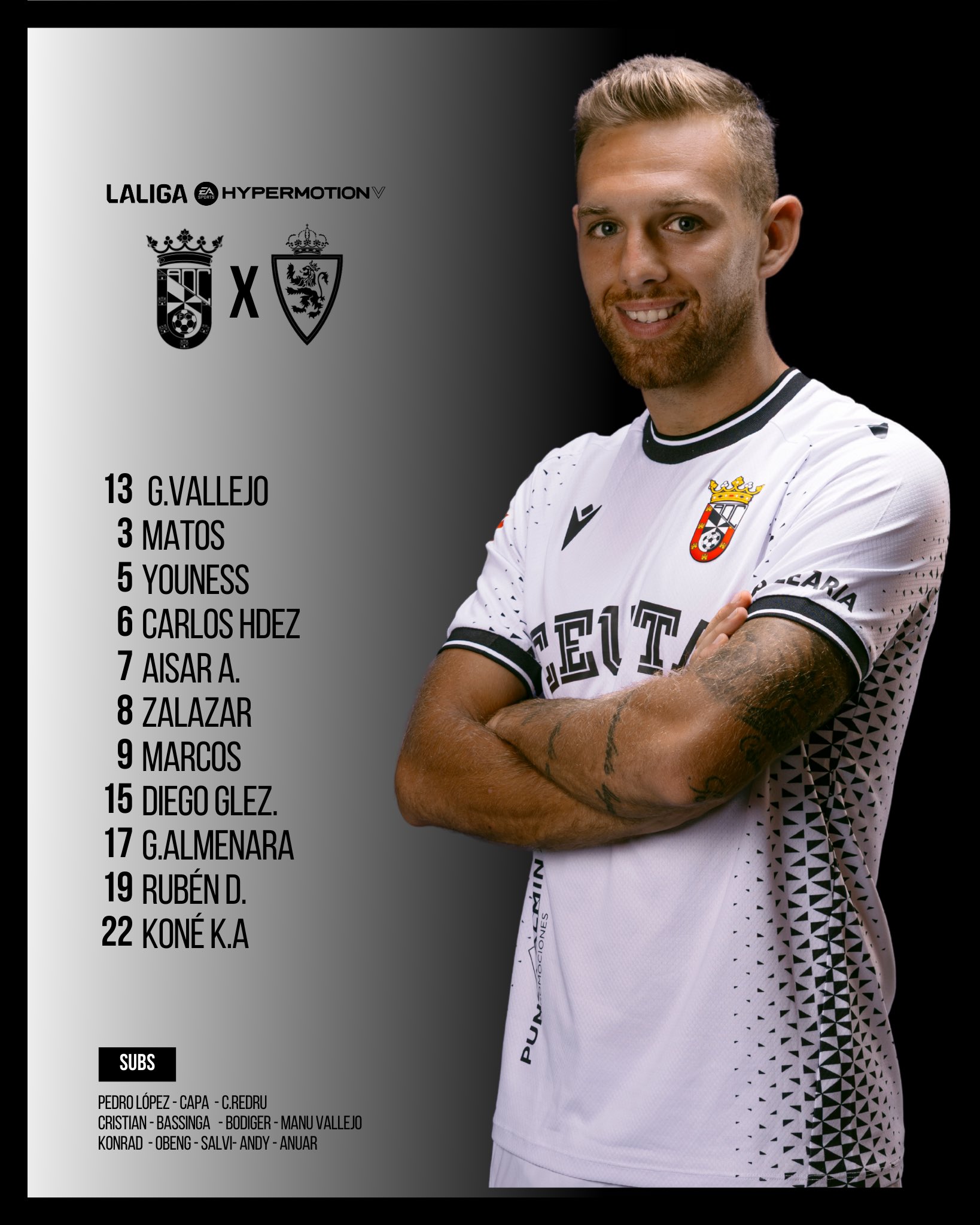 Alineación del Ceuta ante el Real Zaragoza.