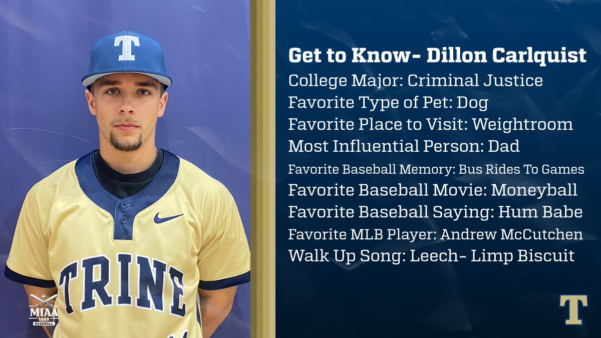 TrineBaseball's tweet photo. Thunder Baseball Spotlight: Dillon Carlquist Junior Catcher
Hometown: Richfield, Ohio
High School: Revere High School
Accomplishments: MIAA Academic Honor Roll https://t.co/sQ5d6RsCwN