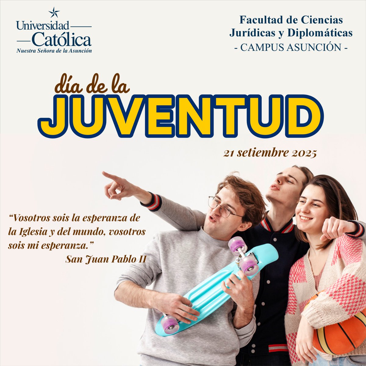 La FCJD saluda a todos sus funcionarios, docentes y alumnos por el día de Juventud ✨️🎉