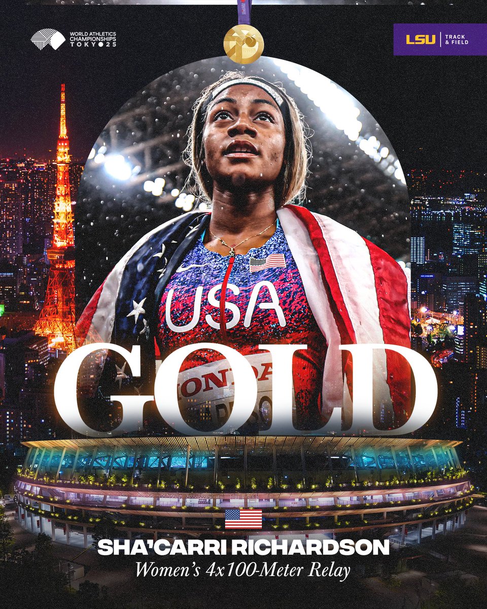 LSUTrackField's tweet image. Sha&apos;Carri anchors USA to GOLD! 🥇🇺🇸

#TheHomeOfChampions x @itsshacarri