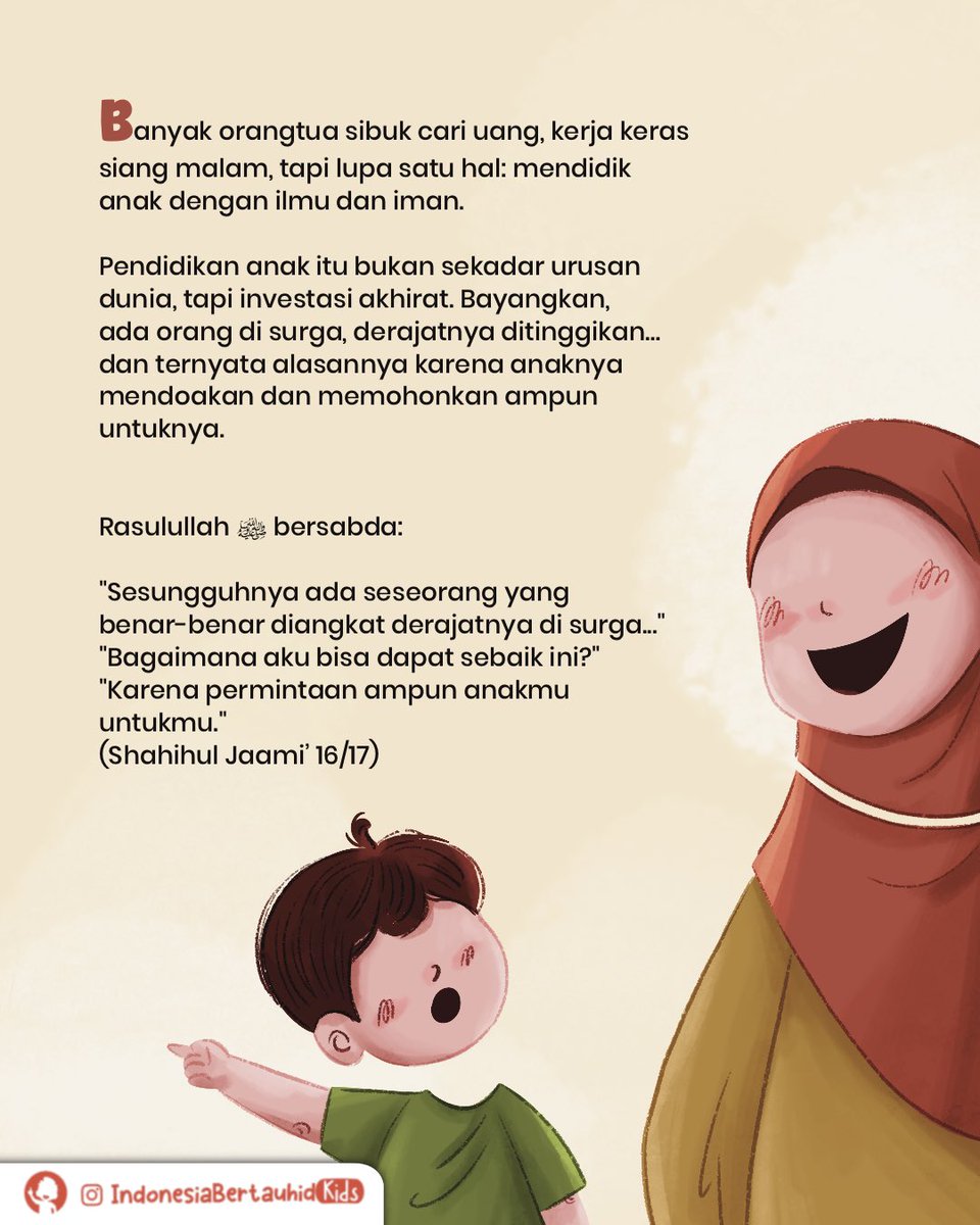 indonesiatauhid's tweet photo. Di zaman sekarang, banyak orang tua rela lelah banting tulang demi masa depan anak. Tapi sayangnya, sebagian lupa… masa depan itu bukan cuma soal sekolah favorit atau gaji besar.

Simak selengkapnya:
https://t.co/SqN37Xy0W9 https://t.co/Axhvd4J9d5