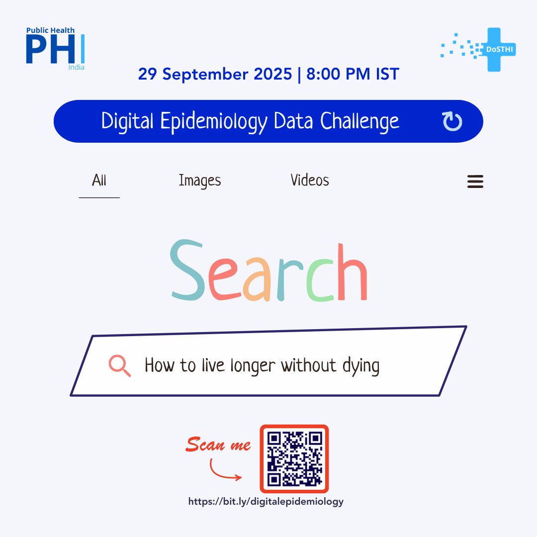 tsolomon91's tweet image. RSVP : calendar.app.google/kSKuSWAxNp4XtF…
#DigitalEpidemiology #DataChallenge #DoSTHI #PHI #PublicHealthIndia #PHIndia #HealthDataScience #Epidemiology #Epidemiologists #Epidemiologist #PublicHealth #GlobalHealth #GoogleTrends #DrGoogle #Google #DataScience #DataScientist #DataScientists