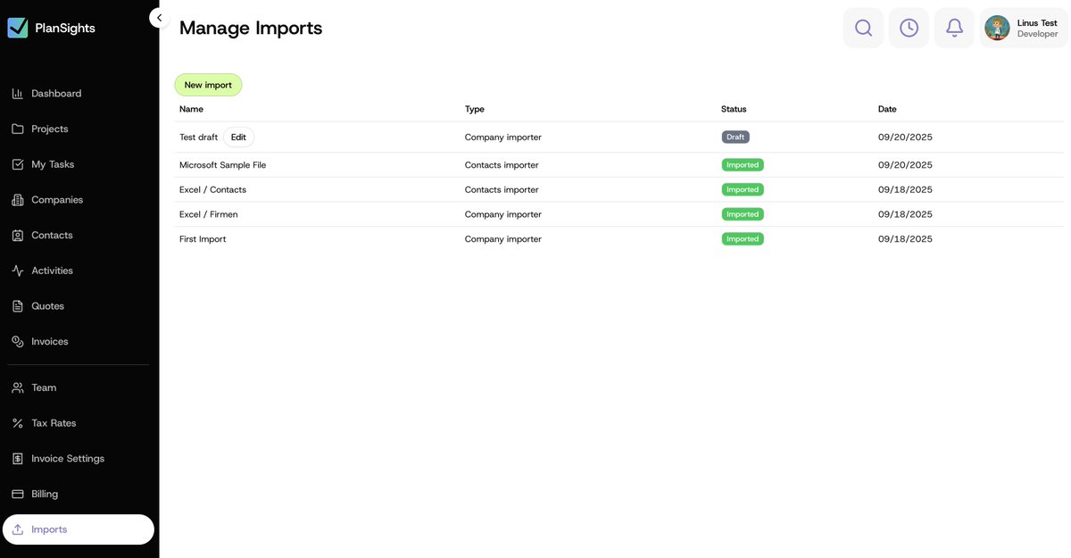 LinusBenkner's tweet photo. 📤 Importer!

Just added import functionality to @plansights, upload a CSV/Excel file, map the columns to fields, and go 🚀

This should technically improve the onboarding flow, next step would be to highlight this feature when a new customer signs up. https://t.co/Ma8BmrcE2b