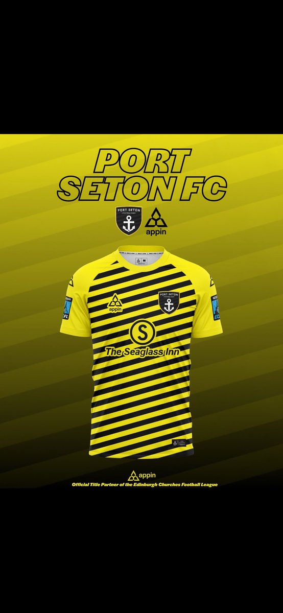 PortSetonFC's tweet image. A big thanks again to @AppinSports for our new kits this year! 
Also a mention for our new kit sponsor for the 25/26 season.
The Seaglass inn, Port Seton! 💛🖤