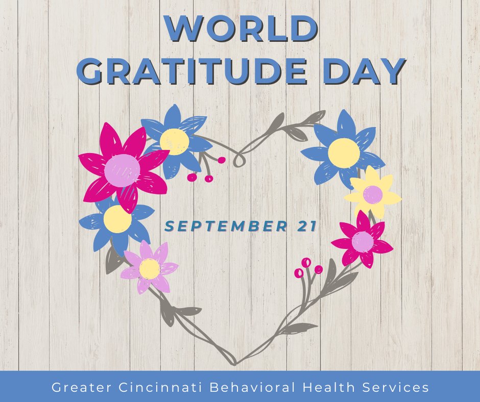 #GCBHS celebrates #WorldGratitudeDay! Gratitude improves your mental health by reducing stress and anxiety, improving mood, and enhancing resilience. Practice gratitude by keeping a journal, paying attention to your thoughts and feelings, or expressing gratitude towards others.