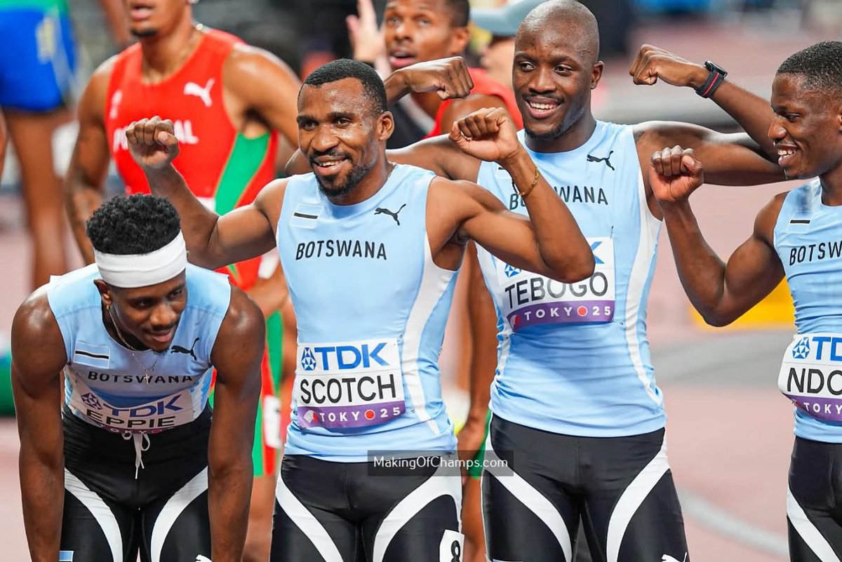 MmegiOnline's tweet photo. ITS GOLD
Botswana's 4x400m relay team are world champions after a brilliant run at the World Championships in Tokyo today. Botswana's quartet of Lee Bhekimpilo Eppie, Letsile Tebogo, Bayapo Ndori and Busang Collen Kebinatshipi clocked 2:57.76 https://t.co/HJHvs2IZD2