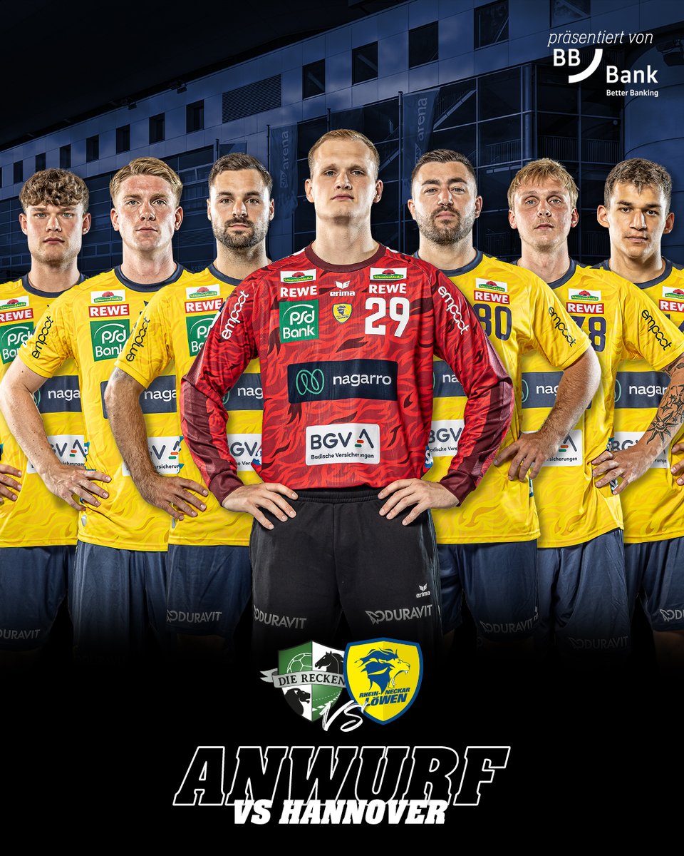 Auf geht’s Löwen - 𝐤ä𝐦𝐩𝐟𝐞𝐧 &amp; 𝐬𝐢𝐞𝐠𝐞𝐧! 🦁🥁

Unsere Start-7 wird präsentiert von <a href="/BBBank_eG/">BBBank eG</a>!
Die Partie könnt ihr live bei Dyn Handball sehen – in unseren Stories bei IG und FB findet ihr aktuelle Zwischenstände.

#HANRNL #rnl #rnloewen #handball #daikinhbl #loewenlive