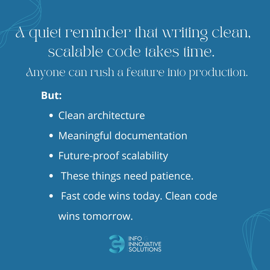 infogsolution's tweet image. "Fast code is like fast food. Quick today, regret tomorrow."
Take the time to write clean, scalable code.
Future-you will be grateful. 💻⚡
#CleanCode #ScalableTech #DeveloperLife