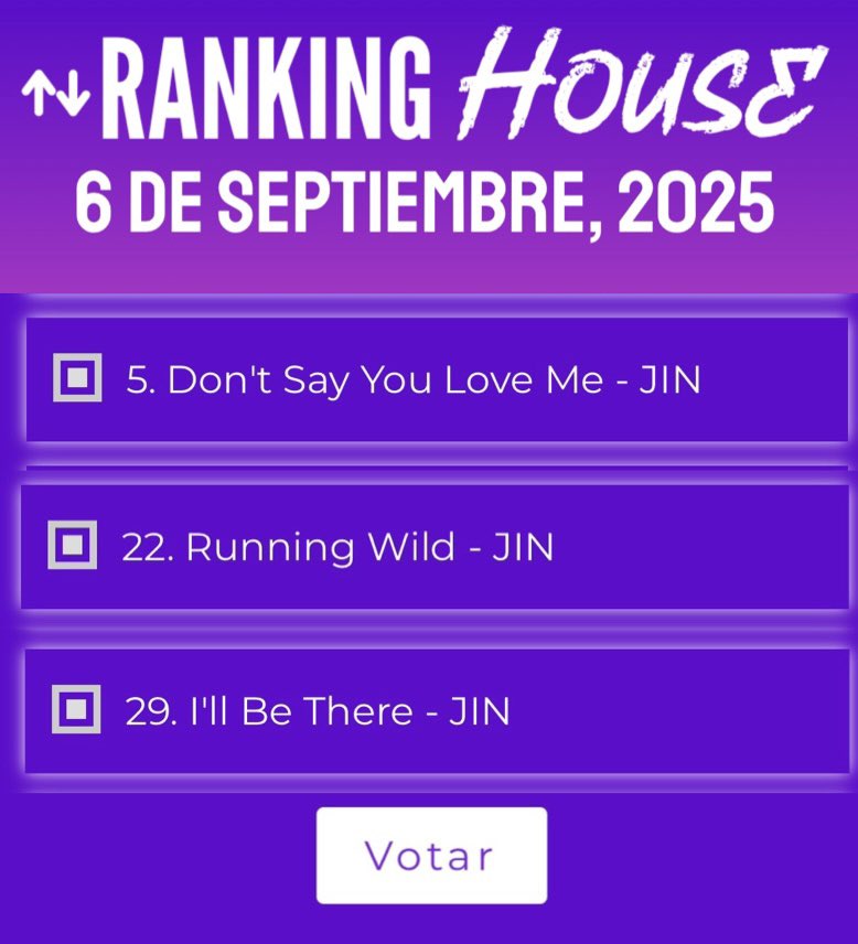 KSJ VOTING JP (@ksjvotejapan) on Twitter photo 📻ラジオリクエスト🐹🎶
🇲🇽 House Radio
🔗houseradio.com.mx/ranking-house/
いずれか1曲を選択してVotarで投票完了
(ページを更新すると繰り返し投票が可能)
Today I want to vote 15 times for #Dont_Say_You_Love_Me by #Jin for #RankingHouse - thank you <a href="/houseradiomx/">House Radio MX</a> 📻ラジオリクエスト🐹🎶
🇲🇽 House Radio
🔗houseradio.com.mx/ranking-house/
いずれか1曲を選択してVotarで投票完了
(ページを更新すると繰り返し投票が可能)
Today I want to vote 15 times for #Dont_Say_You_Love_Me by #Jin for #RankingHouse - thank you <a href="/houseradiomx/">House Radio MX</a>