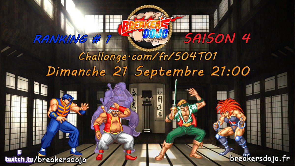 BreakersDojo's tweet image. Coucou les ptits Loups !
Le 1er ranking de la saison c'est ce soir 21h !
challonge.com/fr/S04T01

A ce soir !