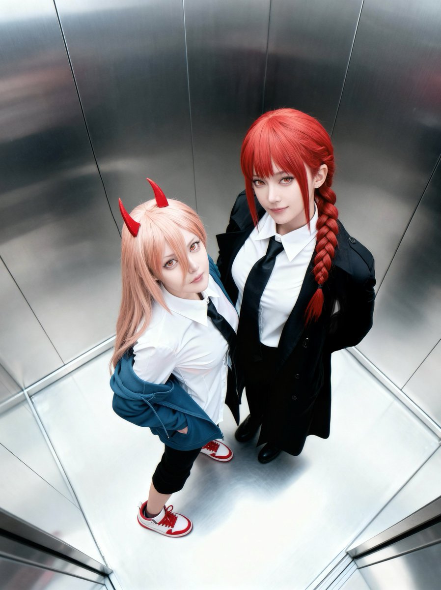 yumeyua0314's tweet image. 流行りのエレベーターショットでマキマさんとパワーちゃん併せができたまじでメイツすごい