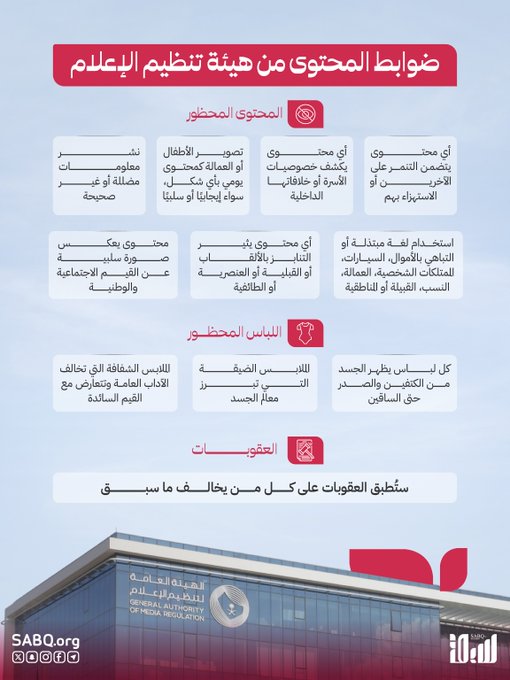 الهيئة العامة لتنظيم الإعلام تنشر ضوابط المحتوى 