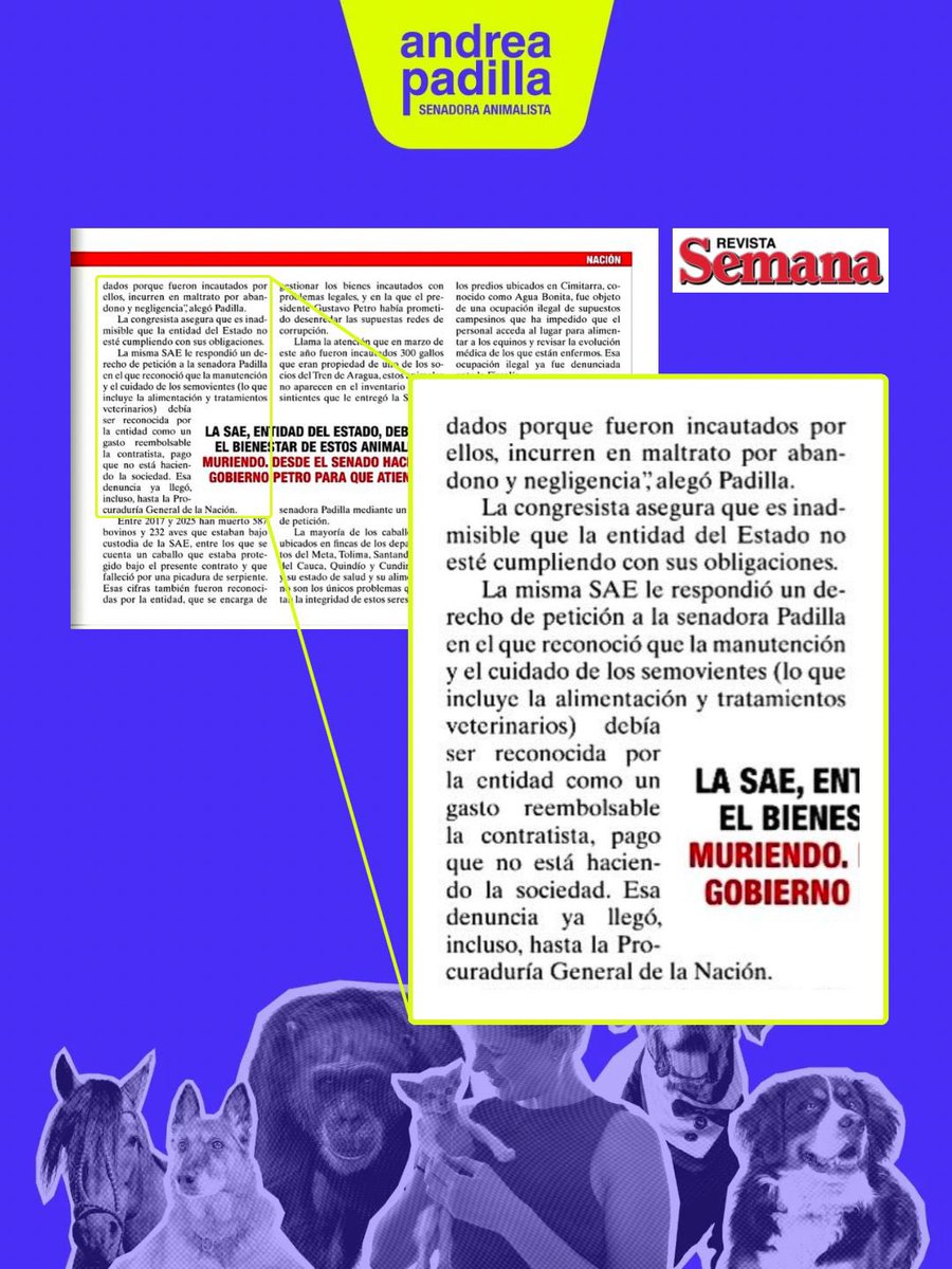 Denunciamos las pésimas condiciones en las que están algunos animales (enfermos, raquíticos, sin alimentos) a cargo de la <a href="/activosSAE/">Sociedad de Activos Especiales</a> / <a href="/petrogustavo/">Gustavo Petro</a> <a href="/PGN_COL/">Procuraduría General de la Nación</a> 

Vía <a href="/RevistaSemana/">Revista Semana</a> <a href="/JuliiGil/">Juliana Gil Gutiérrez</a> <a href="/YesidLancheros/">Yesid Lancheros</a>