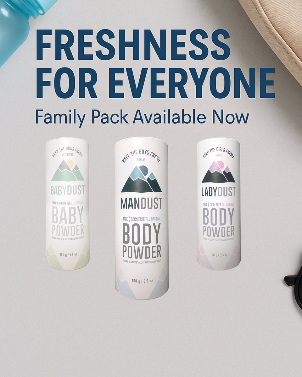 The perfect gift for every family! MANDUST Family Pack!  #giftsforhim #giftsforher #mandust #mensgrooming #allnatural #talcfree