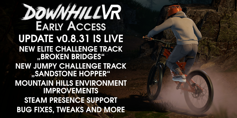 🔥 DownhillVR Early Access Update v0.8.31 is live! 🚵‍♀️

Tackle two new challenge tracks and explore an improved Mountain Hills environment.

Check all the details:
🔗store.steampowered.com/news/app/15765…

#DownhillVR #VRGaming #MountainBiking #GameUpdate #VirtualReality
