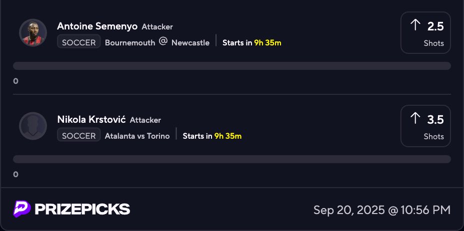 shooters 🎯(0.50u)

#prizepicks #gamblingx #epl #seriea
