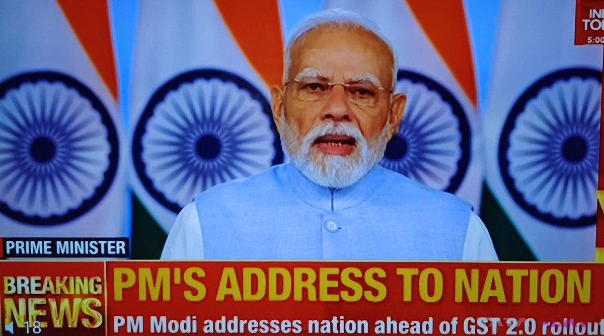 rubinadsz14's tweet image. PM Modi’s 5PM address 
GST 2.0 = Mega Saving Festival 
 Relief for households &amp;amp; MSMEs
 99% goods @ 5% slab
 Double Bonanza: IT relief + GST cut
 ₹2.5L cr savings for Indians 
 Boost for youth, farmers, middle class
 Push for Atmanirbhar &amp;amp; Swadeshi 

#GST2_0 #ModiAddress