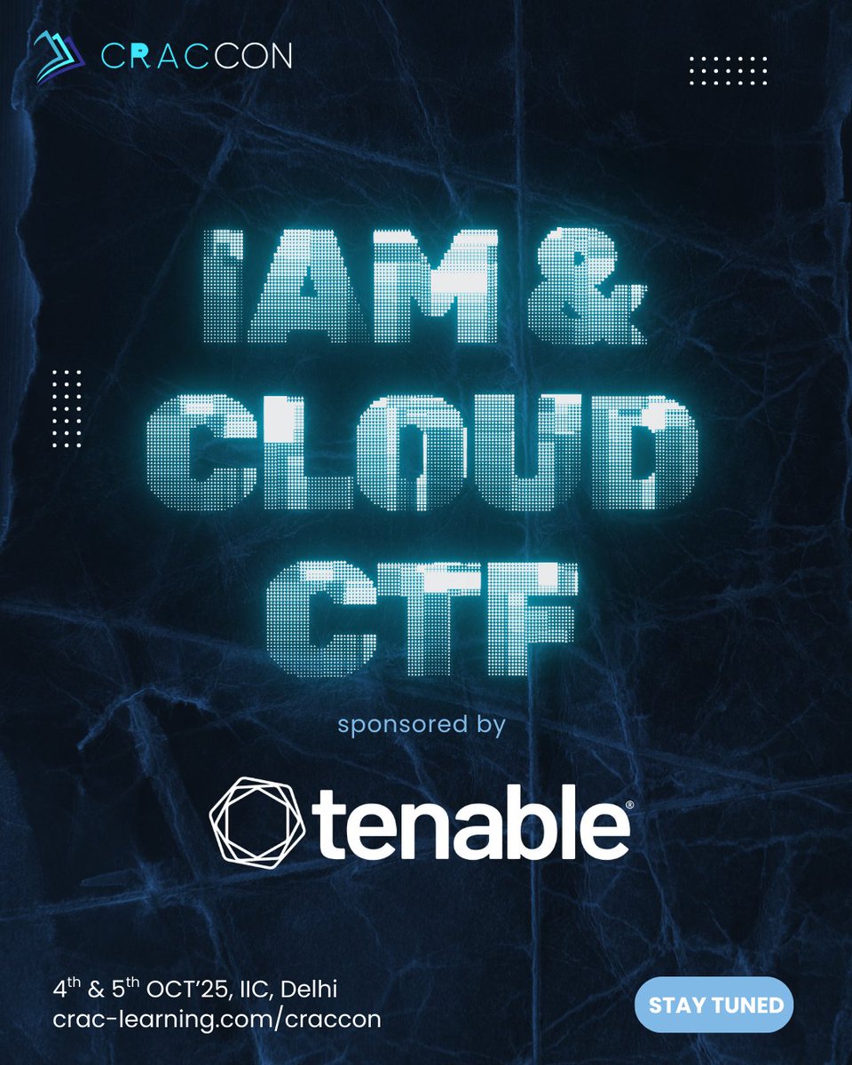 CRAC_Learning's tweet image. CRACCON presents the ultimate challenge: the IAM & CLOUD CTF - powered by Tenable on Defhawk.
๐๏ธ 4th & 5th OCT '25
๐ Epic rewards
๐ STAY TUNED for registration details: crac-learning.com/craccon
#CRACCON #IAM #CloudCTF #Cybersecurity #Tenable #HackingChallenge #CTF