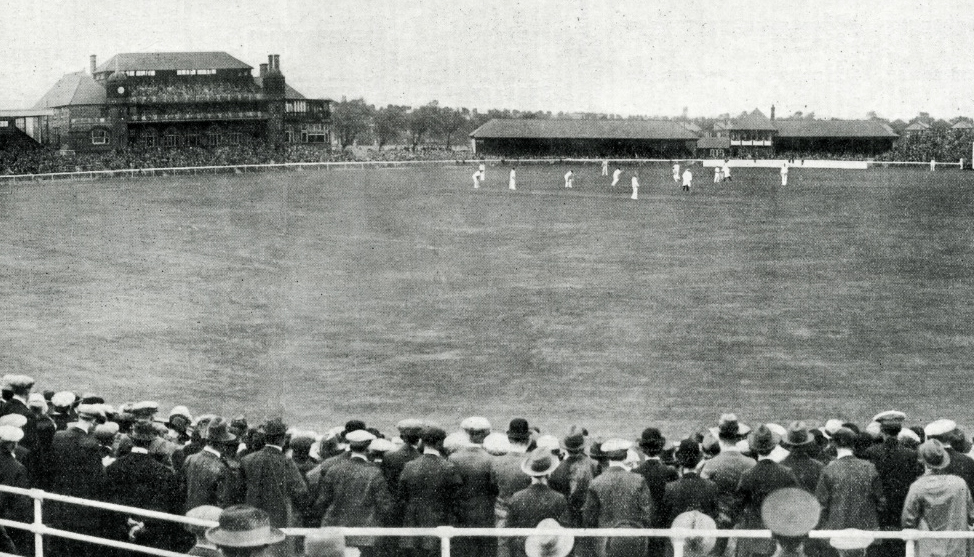 A general view of Old Trafford on the first day of the 2nd England-West Indies Test, July 21st 1928. Despite appearances the crowd was poor eventually reaching around 7000. At the start there were about 3000 present  "which would have been poor for an ordinary county match"