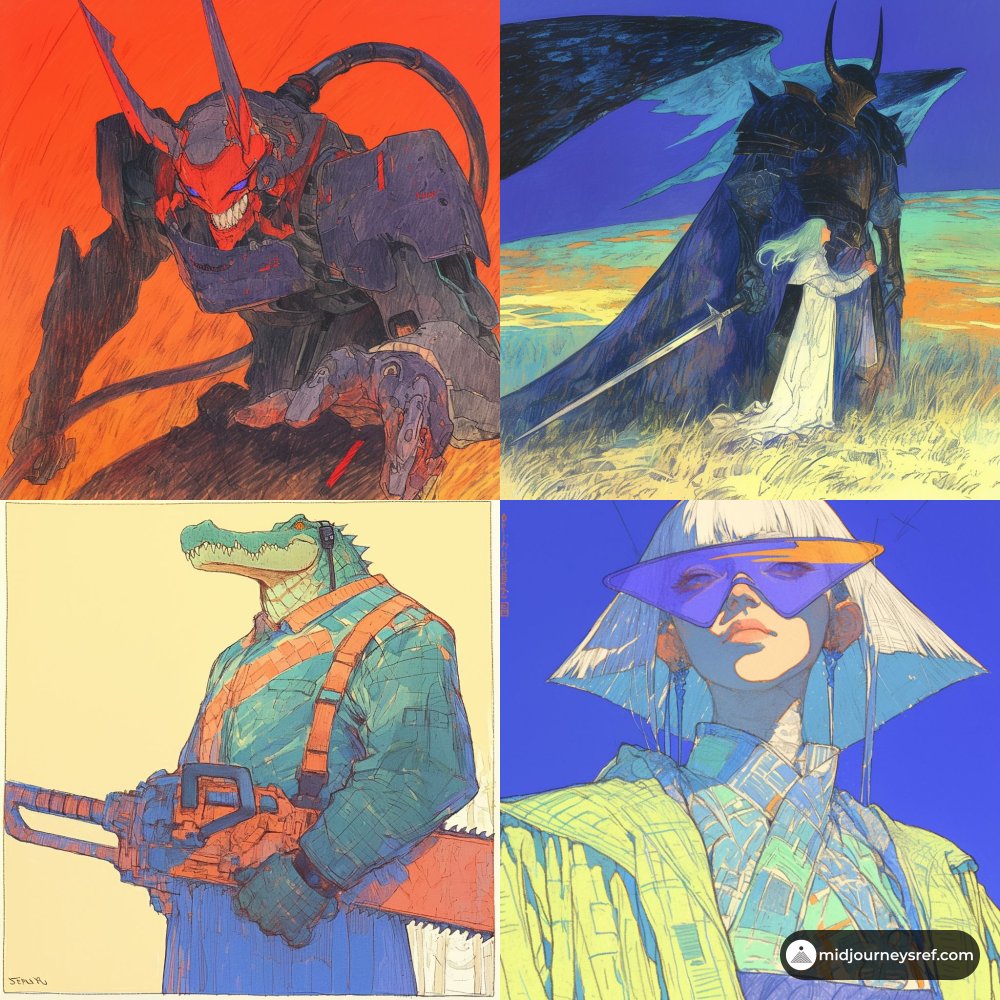 Neo‑expressionist cyberpunk, manga lines, bold color blocks. Hand‑painted vibe. 🎨
For striking characters, covers, posters.
Add: hand‑painted texture, color blocks, anime vibe
Try: --sref 2474514122 --niji 6 ⚡#midjourney #sref
