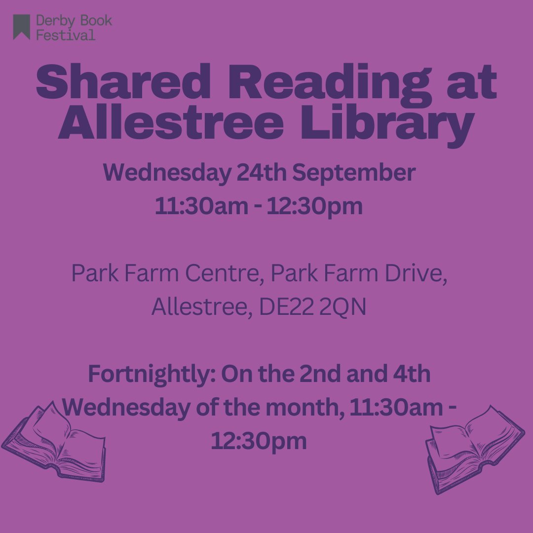 DerbyBookFest's tweet photo. Here are this weeks Shared Reading sessions. No need to book, just pop along and see us. 

Joining a Shared Reading group is a wonderful way to lift your spirits and improve your well-being.

A warm and friendly welcome awaits you at one of our free sessions 💛 https://t.co/LKsDAmhtXb