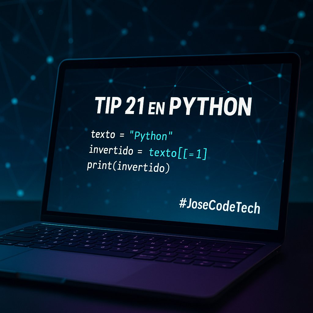 josecodetech's tweet image. 📌 Tip #21 en #Python
Invierte el orden de un texto usando slicing [::-1]:
texto = &quot;Python&quot;
invertido = texto[::-1]
print(invertido)
📌 Muy útil para pequeños ejercicios y para entender el poder del slicing.
🎥 youtube.com/@josecodetech
#JoseCodeTech #Programacion #Codigo