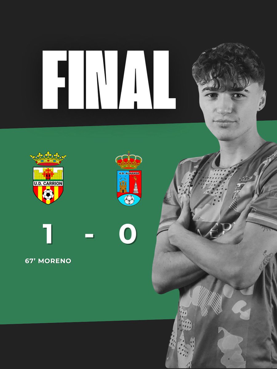 ✅ ¡FINAL! 

 <a href="/udcarrion/">UD CARRIÓN 🔰</a> 1-0 <a href="/udalmansa/">U.D. ALMANSA</a> 

⚽️ Gol de Moreno en el 67 para dar la victoria al equipo. 

🤝🏼 Deseamos suerte para la temporada al conjunto de Almansa, gracias por todo.

💚 #UDCarrión