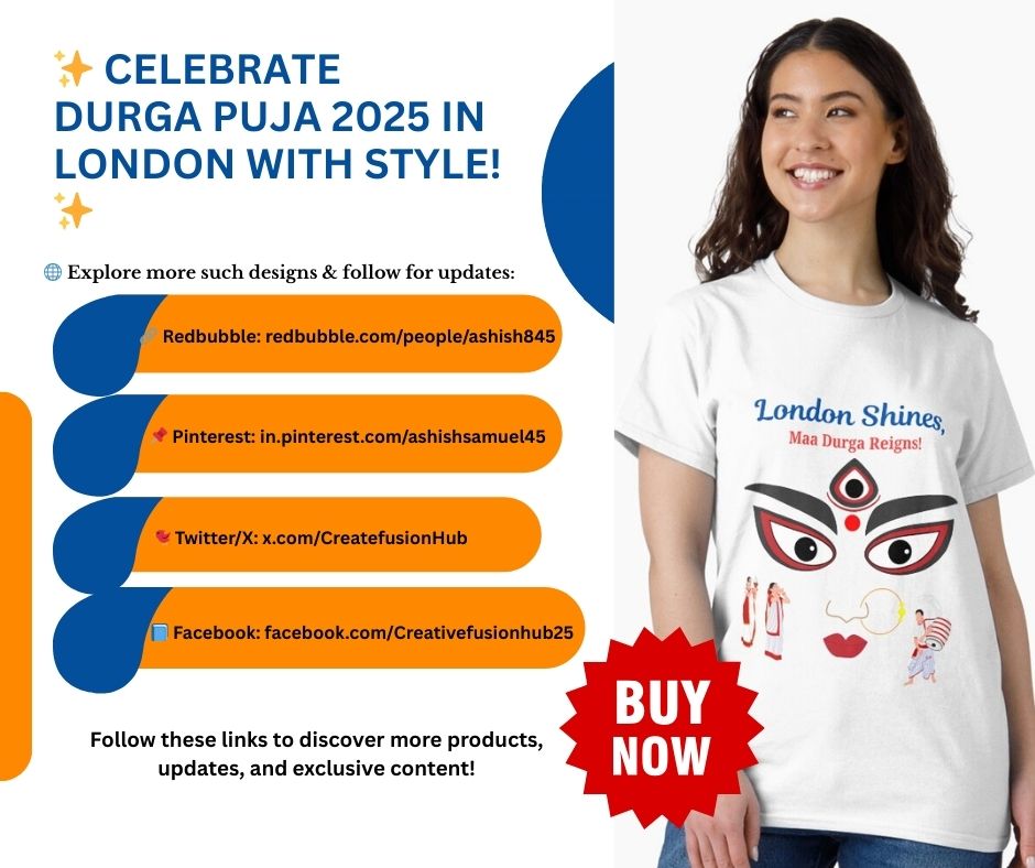 ✨ London Shines, Maa Durga Reigns! ✨
Celebrate #DurgaPuja2025 in London with this exclusive tee for NRIs. Perfect for pandal vibes &amp; festive pride. 🙏
👉 Shop now on Redbubble: redbubble.com/i/t-shirt/Lond…

#DurgaPujaLondon #MaaDurga #Redbubble #BengaliCulture #FestivalWear