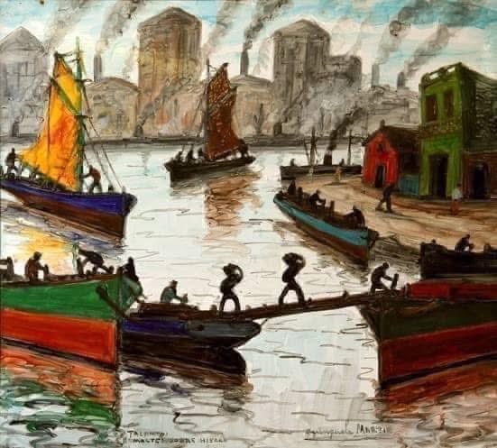JOYAS DE LA COLECCIÓN… en el día del artista plástico: Benito Quinquela Martín (1890-1977) “Motivo de Puerto”, 1946, esmalte s/ chapa, 90x100cm