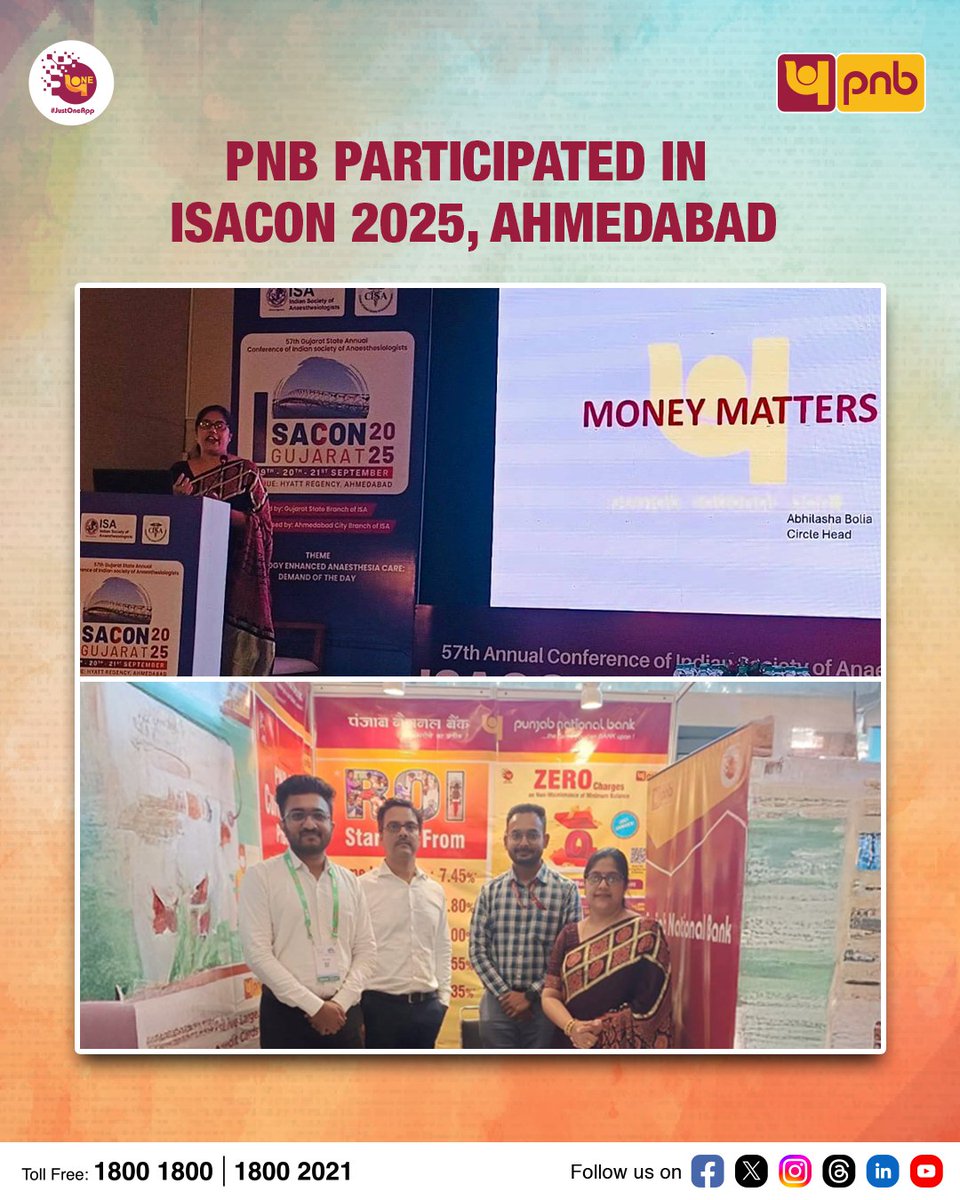 Punjab National Bank participated in the two-day Doctors’ Conference, ISACON 2025, highlighting products specially designed for doctors. The Bank showcased its range of offerings, while Circle Head, Ahmedabad, Smt. Abhilasha Bolia, delivered a session on financial awareness,