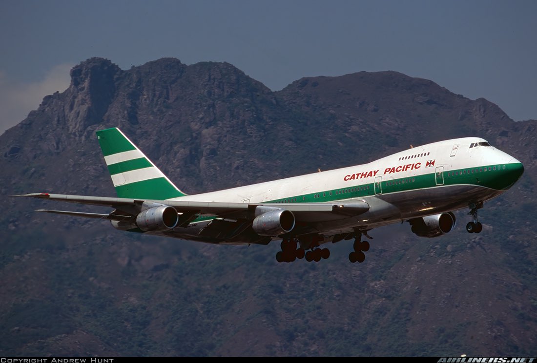 Cathay Pacific
Boeing 747-267B VR-HIB 
HKG/VHHH Hong Kong Kai Tak Airport (closed)
Mid 1990s
Photo by credit Andrew Hunt 
#AvGeek #Aviation #Airline #AvGeeks  #Boeing #B747 #QueenOfTheSkies #CathayPacific #HKG #HongKong