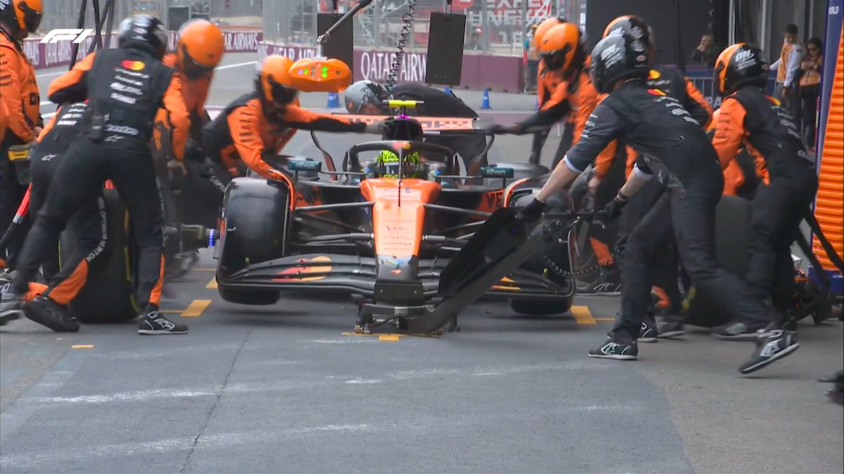 F1's tweet photo. LAP 38/51 

Norris pits and it's not the quickest by McLaren - just over four seconds 😖

He's back out on track in P8

#F1 #AzerbaijanGP https://t.co/heM23Xh2EZ