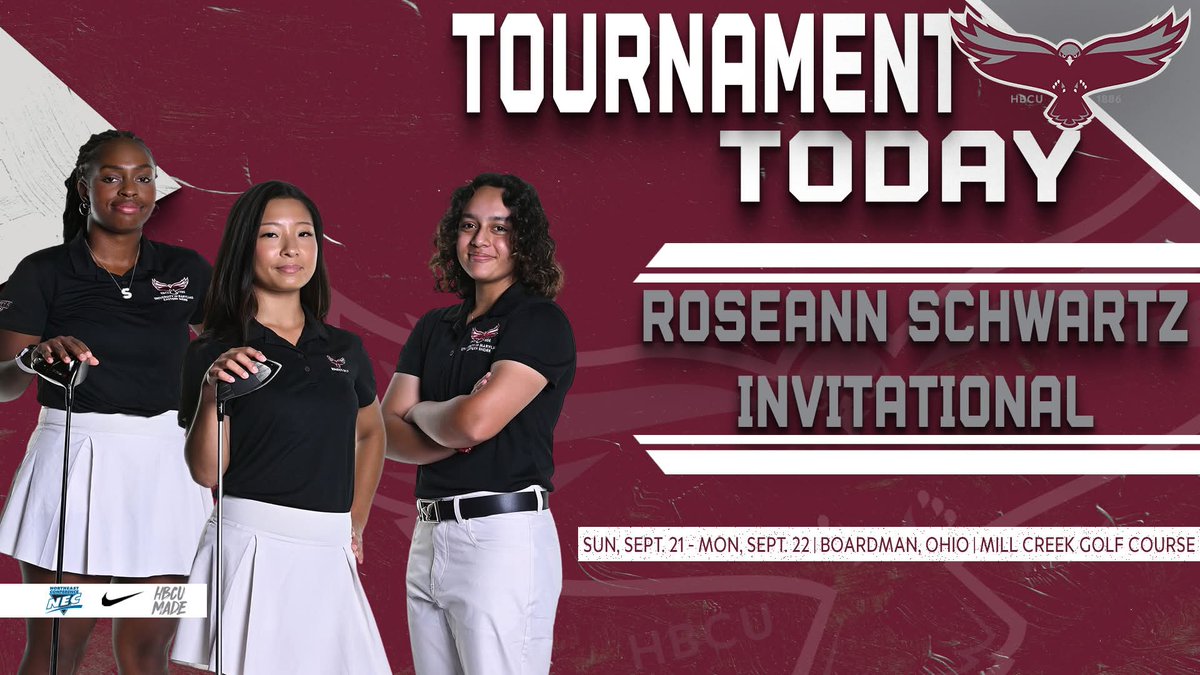 ⛳️𝕋𝔼𝔼𝕀ℕ𝔾 𝕆𝔽𝔽 𝕋𝕆𝔻𝔸𝕐⛳️

The Hawks compete at the Youngstown State Roseann Schwartz Invitational with the opening round starting today at 8 am at Mill Creek Golf Course in Boardman, Ohio.

Scoring: results.golfstat.com/public/leaderb…

#HawkPride | #SoarAboveandBeyond | #HBCUMade