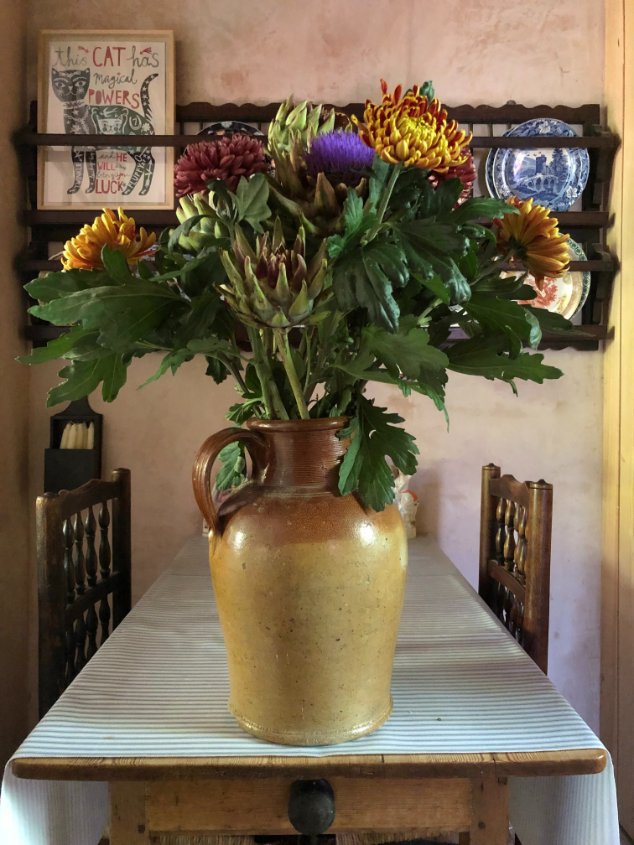 thegentleauthor's tweet image. Artichokes and chrysanthemums from Columbia Road Market this morning