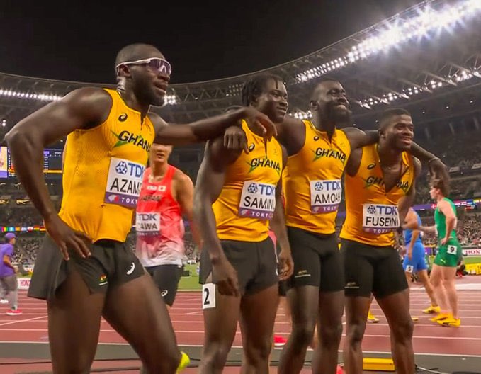 So so so proud of my Ghanaian runners.

Placing 4th in the 4×100m men,@ relay final.

No true Ghanaian will pass without dropping a like for them 🇬🇭🇬🇭🇬🇭