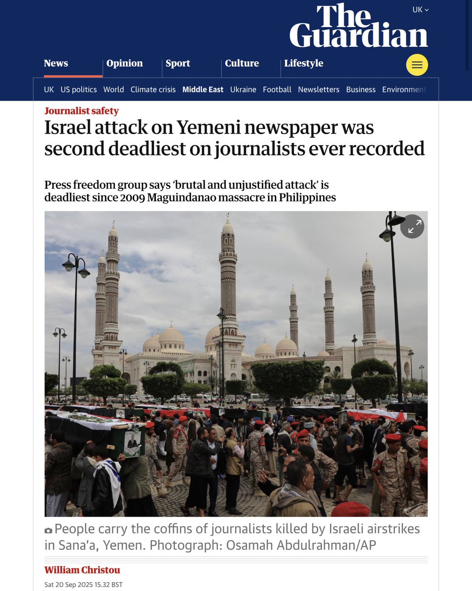 Last week, Israel committed the largest single massacre of journalists by a state in recorded history

In Yemen

No one is safe from this killing machine