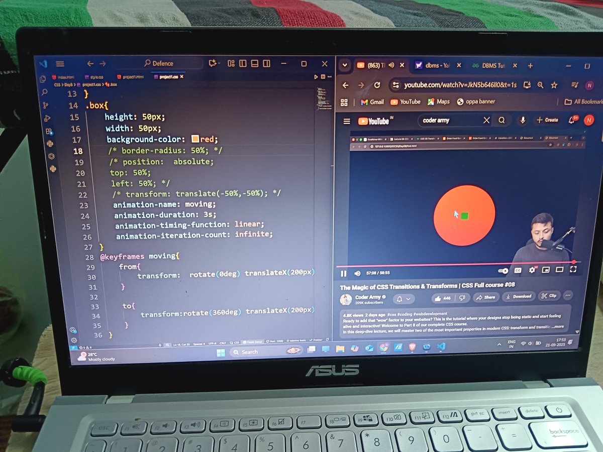 neshraneha04's tweet photo. Day 14 ✅ 
#Defence with @rohit_negi9
Learned game changing CSS skills
1. Transform→translate,scale,rotate, combine multiple transforms.
2. Transition→smooth style changes with duration,timing,delay.
HW→Solar System animation.
#CSS #DefenceChallenge #WebDevelopment #MERN https://t.co/M7Ev1WrPKf