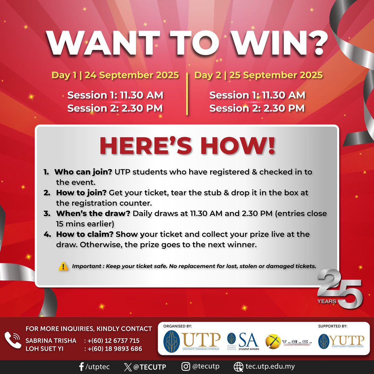 🎁 [TEC25 LUCKY DRAW] 🎁

Test your luck and stand a chance to hit the jackpot at TEC25. 🫨💥 Visit our Lucky Draw bonanza with amazing prizes waiting to get picked up by you! 🙌🏻 💫

#TEC25 #UnveilingHiddenTalents