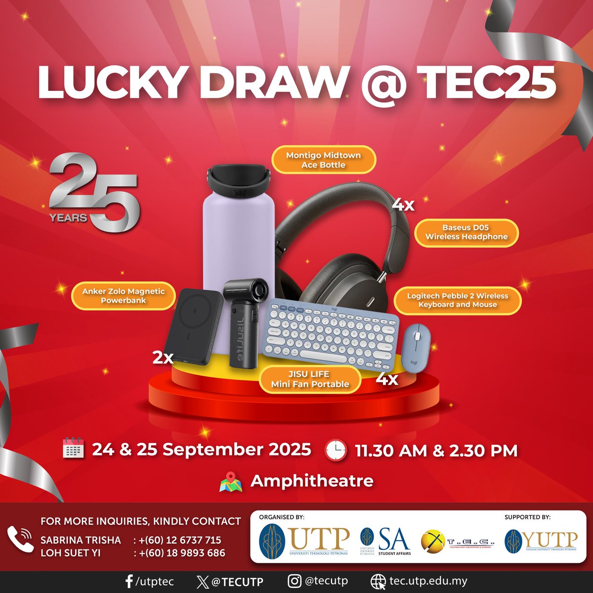 TECUTP's tweet photo. 🎁 [TEC25 LUCKY DRAW] 🎁

Test your luck and stand a chance to hit the jackpot at TEC25. 🫨💥 Visit our Lucky Draw bonanza with amazing prizes waiting to get picked up by you! 🙌🏻 💫

#TEC25 #UnveilingHiddenTalents https://t.co/sU6hWvYFJx